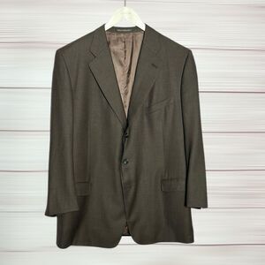 Ermenegildo Zegna Switzerland Wool Suit Jacket Blazer Taupe Brown 46L